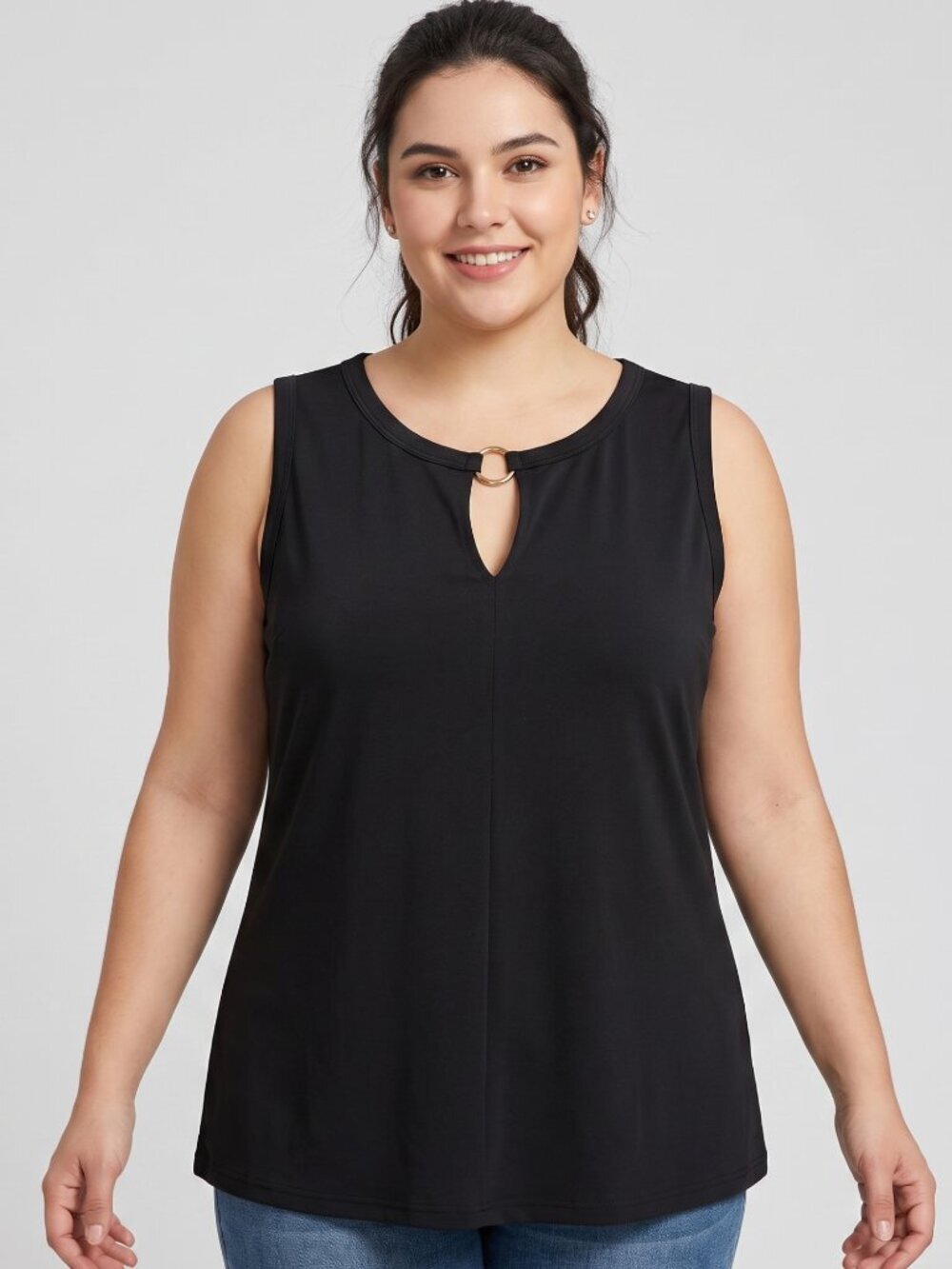 NWT | RIROW Black Keyhole Tank Top | Gold Ring Hardware | Size 2XL